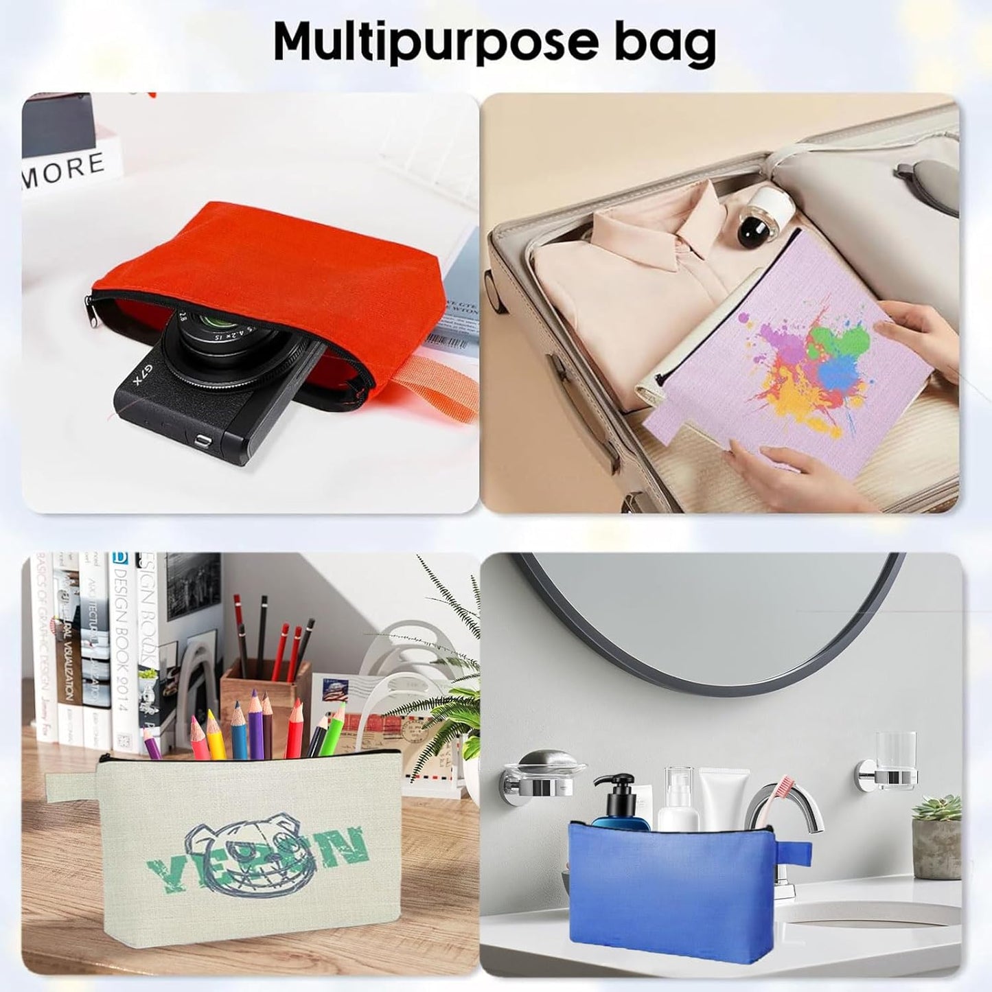40 Pack Canvas Makeup Bags - Multi-Purpose Zippered Cosmetic Travel Bags | 10 Colors (7.5 x 5 x 1.8 Inch)