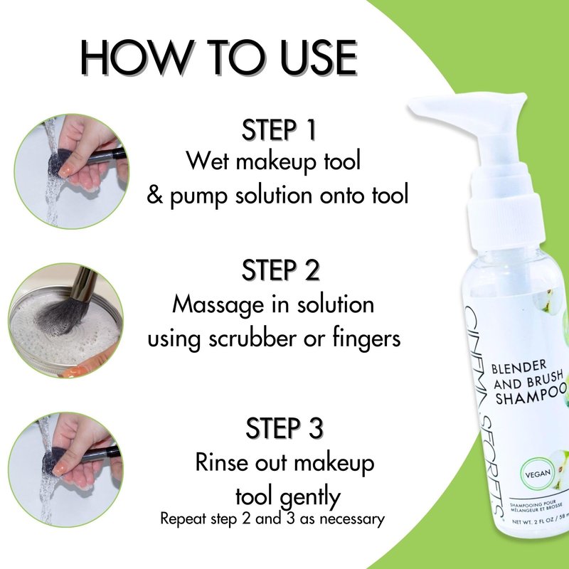 CINEMA SECRETS Vegan Makeup Brush Cleaner - Sponge & Makeup Brush Shampoo for Deep Cleansing - Removes Build-Up & Stains - Gentle & Cruelty-Free Beauty Tools Accessories (2 oz)