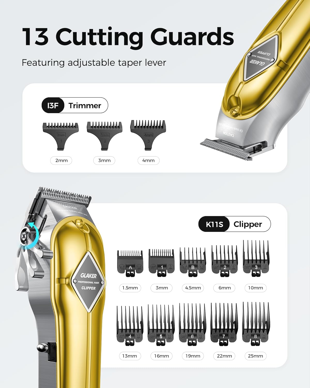 Professional Hair Clippers for Men - Cordless Barber Kit for Hair Trimming & Beard Grooming | Gold Finish
