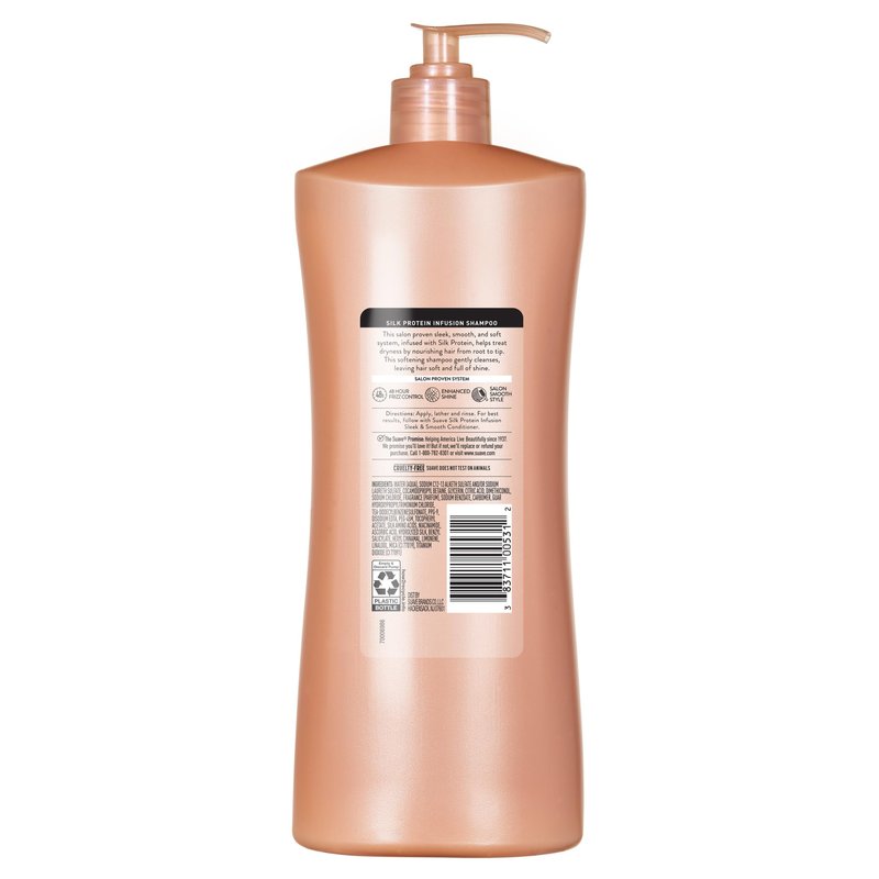 Suave Silk Protein Smooth & Sleek Shampoo for Dry, Unmanageable Hair, Anti-Humidity + 48HR Frizz Control, Enhances Shine, 28 FL OZ Pump, 4 Count
