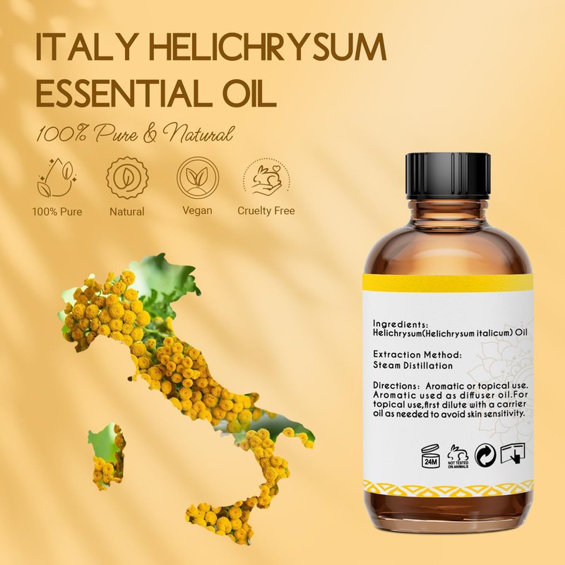 LOTUSJOY Helichrysum Essential Oil, 100% Pure Helichrysum Italicum Oil for Bruising Skin Roll On Diffuser Room Spray - 4 Oz