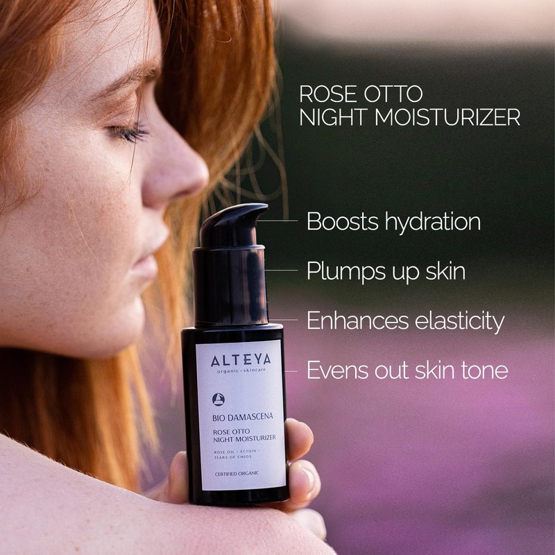 Alteya Organics Night Moisturizer Certified Organic Skin Care 1.7 Fl Oz/50 mL Bio Damascena Award-Winning Face Cream With Organic Bulgarian Rose Oil Hydrating, Toning and Rejuvenating