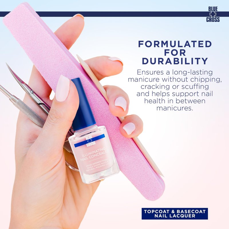 Blue Cross Illuminating Nail Concealer Polish, 5 Minute Manicure, Topcoat & Basecoat Nail Lacquer, Made in USA for Natural Shine, 0.45oz