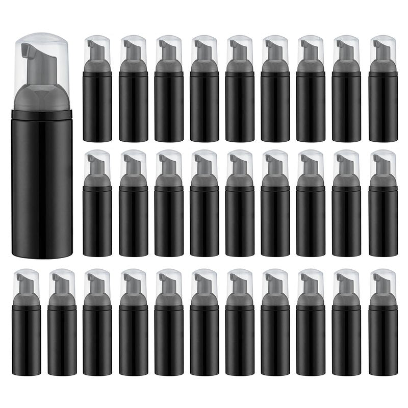 Owlyee Travel Foam Pump Bottle - 2oz Small Size Foaming Hand Soap Dispenser - Mini Portable Mousse Lash Shampoo Kit Container for Hair - Empty Leak Proof Plastic Black Foamer 30Pack