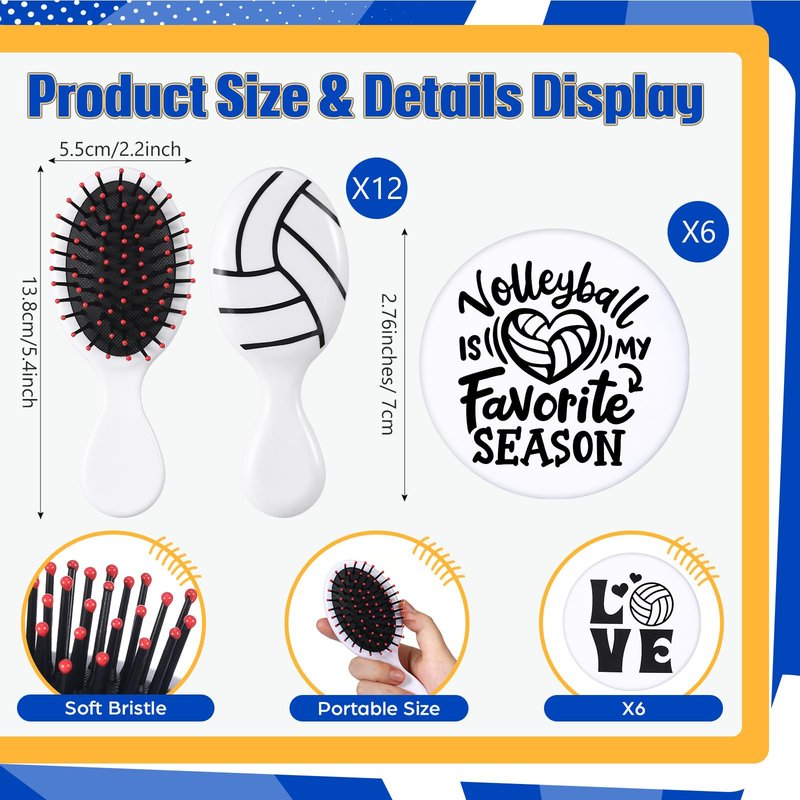 Meanplan 160 Pcs Volleyball Party Favors Volleyball Team Gifts Set Sports Accessories Include Cosmetic Bags Bracelets Hair Ties Hairbrushes Compact Mirrors Stickers for Sports Party Supplies