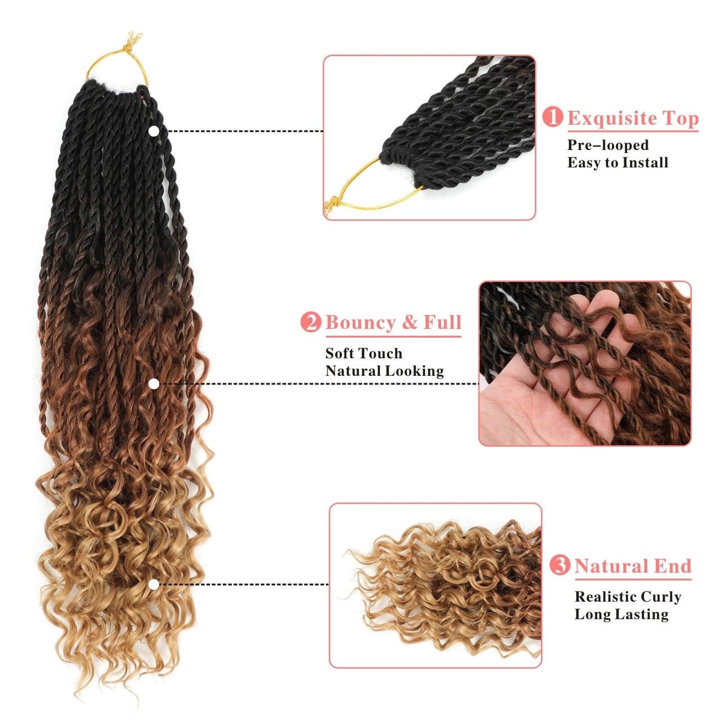 Senegalese Twist Crochet Hair - 8 Packs Boho Island Twist Crochet Hair with Curly Ends 16 Inch Pre Looped Goddess Crochet Twist Hair Extensions for Black Women (16 Inch(8 Packs), 1B/30/27)
