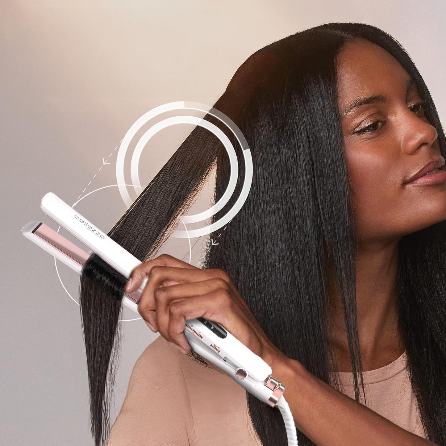 Bellezza SleekBeauty 1” Digital Flat Iron - Ultra-Slim Design - Precise LED Heat Settings to 450°F - Ceramic Plates - Hair Straightener (White Pink Rose)