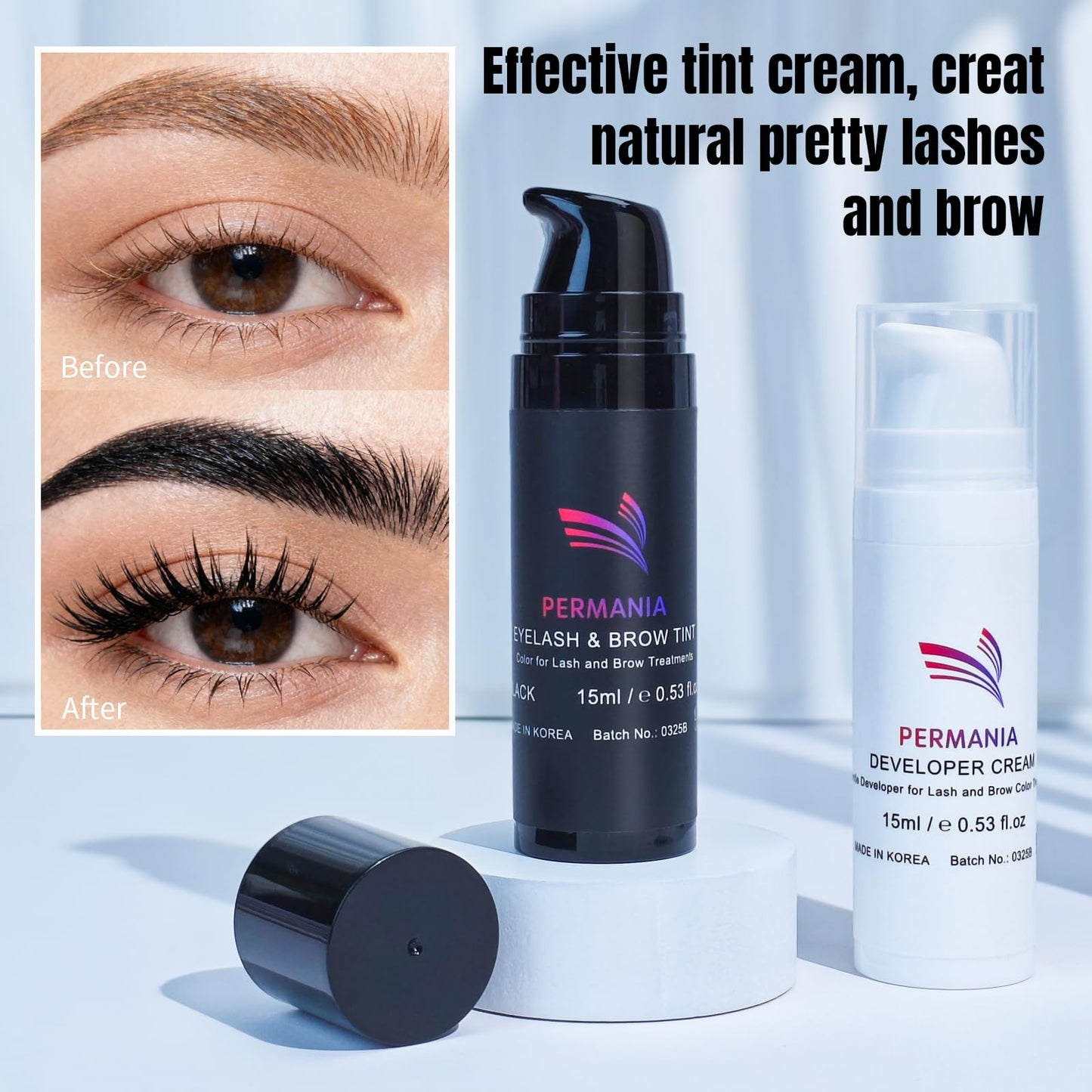 PERMANIA Lash Color Kit, Natural Black 15 ml for Lashes and Brows with Detailed Instruction Eyebrow Color for Beginners, Salon Grade