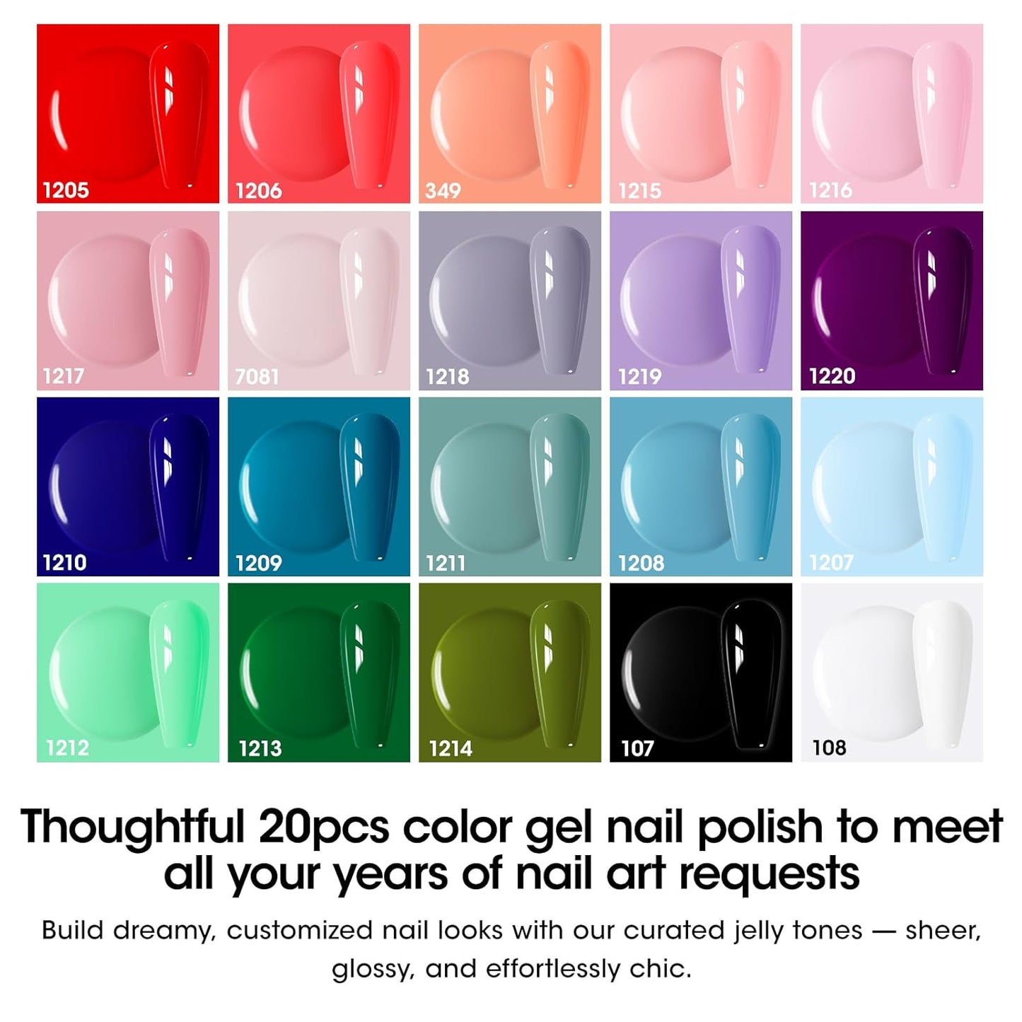 GELLEN 24pcs Gel Nail Polish Set - 20 Colors UV Gel Polish with Base & Top Coat | Hema Free, Perfect for All Seasons