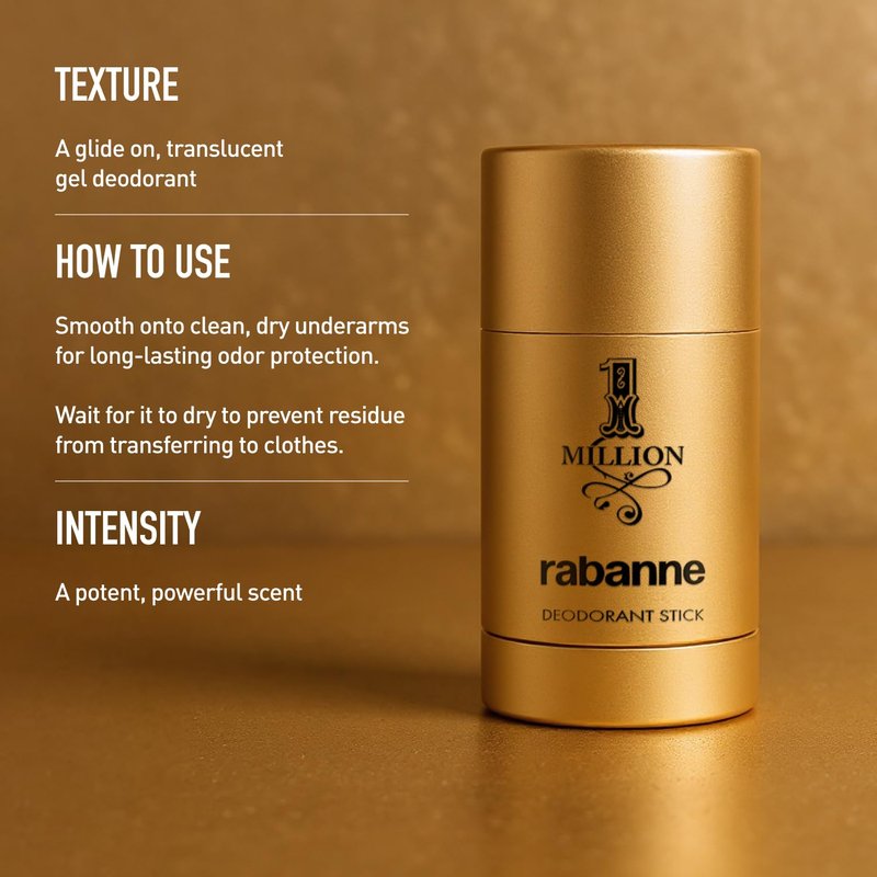 Rabanne 1 Million Deodorant Stick for Men | Luxury Solid Deodorant with Leather, Spice & Musk - 2.2 oz