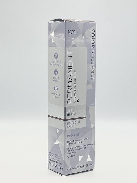 ion Permanent Creme Hair Color 1V Jet Black, Vegan, Cruelty Free, PPD Free, 100% Gray Coverage, Long Lasting, Fade Resistant Color, 2.05 oz