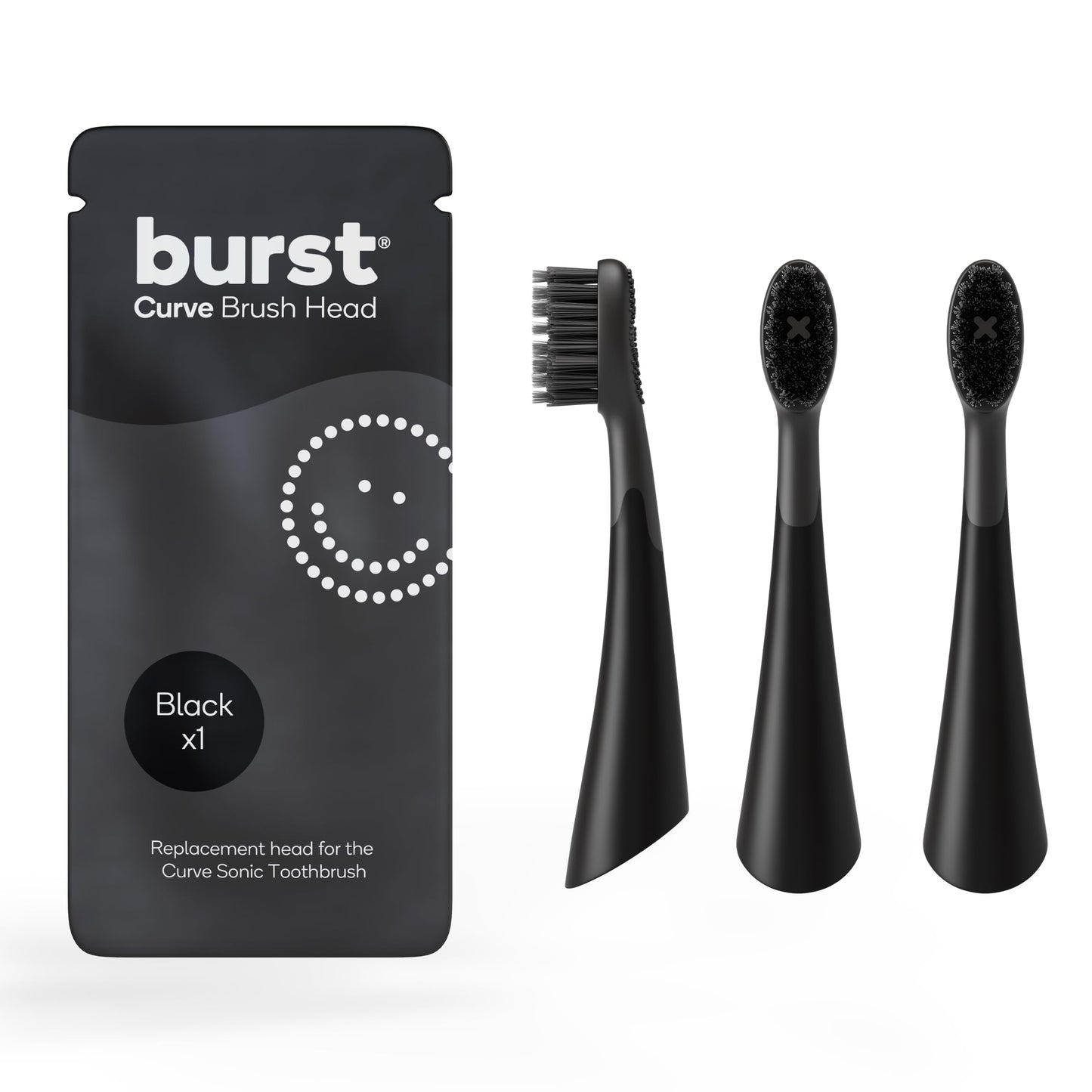 BURST Replacement Heads for Curve Sonic Electric Toothbrush (3 Pack/Black)