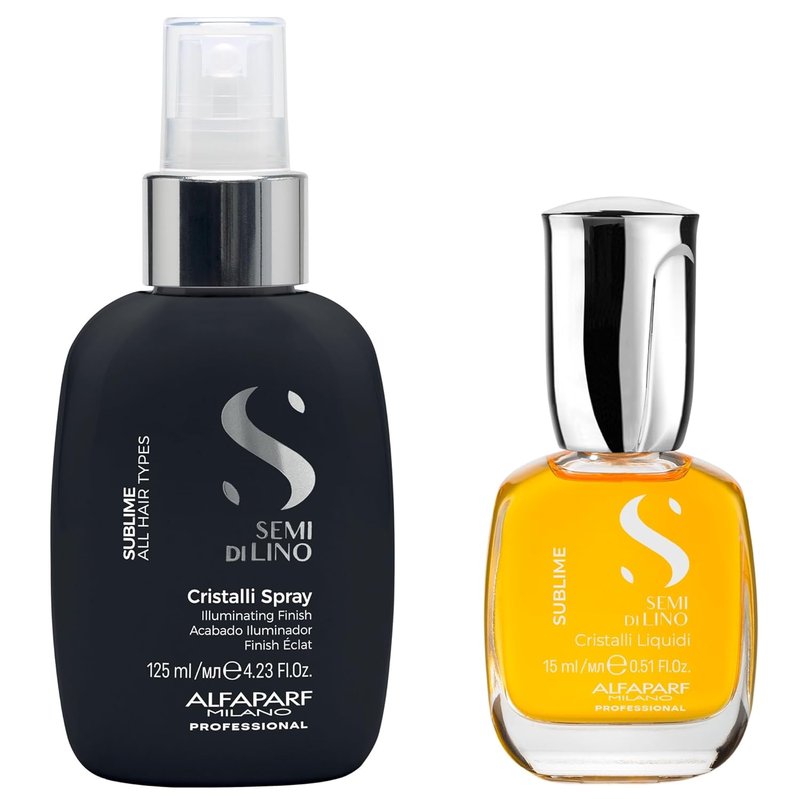 ALFAPARF MILANO Hair Oil Serum & Cristalli Spray Set - Shine Enhancing Frizz Control | Vitamin E Infused