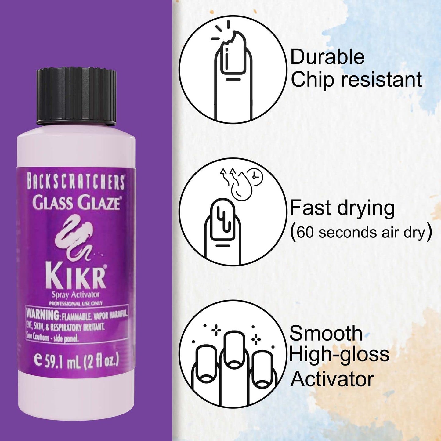 Backscratchers Kikr Activator - Quick Dry Nail Resin Mist for Manicure and Nail Repair Wrap - 2 oz