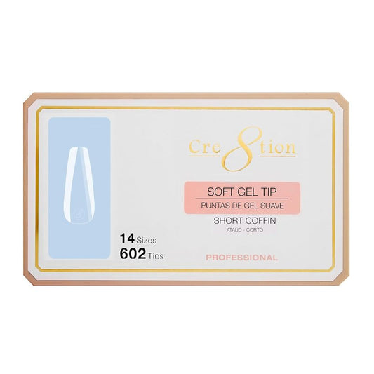 Soft Gel Nail Tips - Short Coffin Shape | 602 Tips in 14 Sizes (00-9) for Professional Nail Extensions