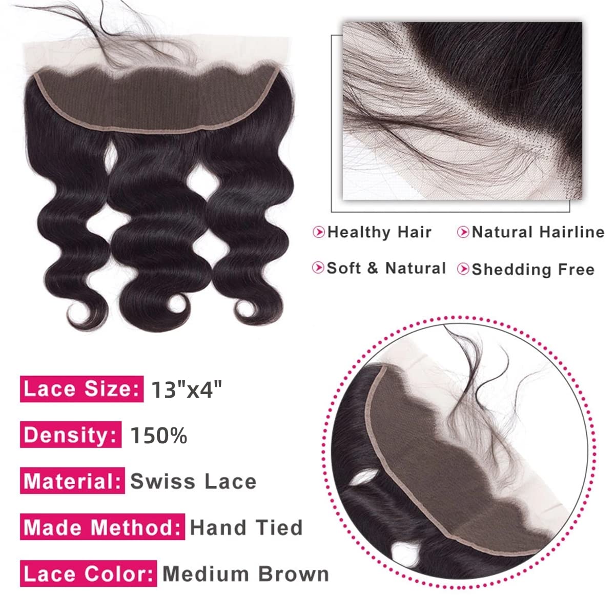 13x4 Body Wave HD Lace Frontal Human Hair 18 Inch Body Wave Ear to Ear Transparent Lace Frontal Only 100% Unprocessed Brazilian Virgin Human Hair Closure Pre Plucked with Baby Hair