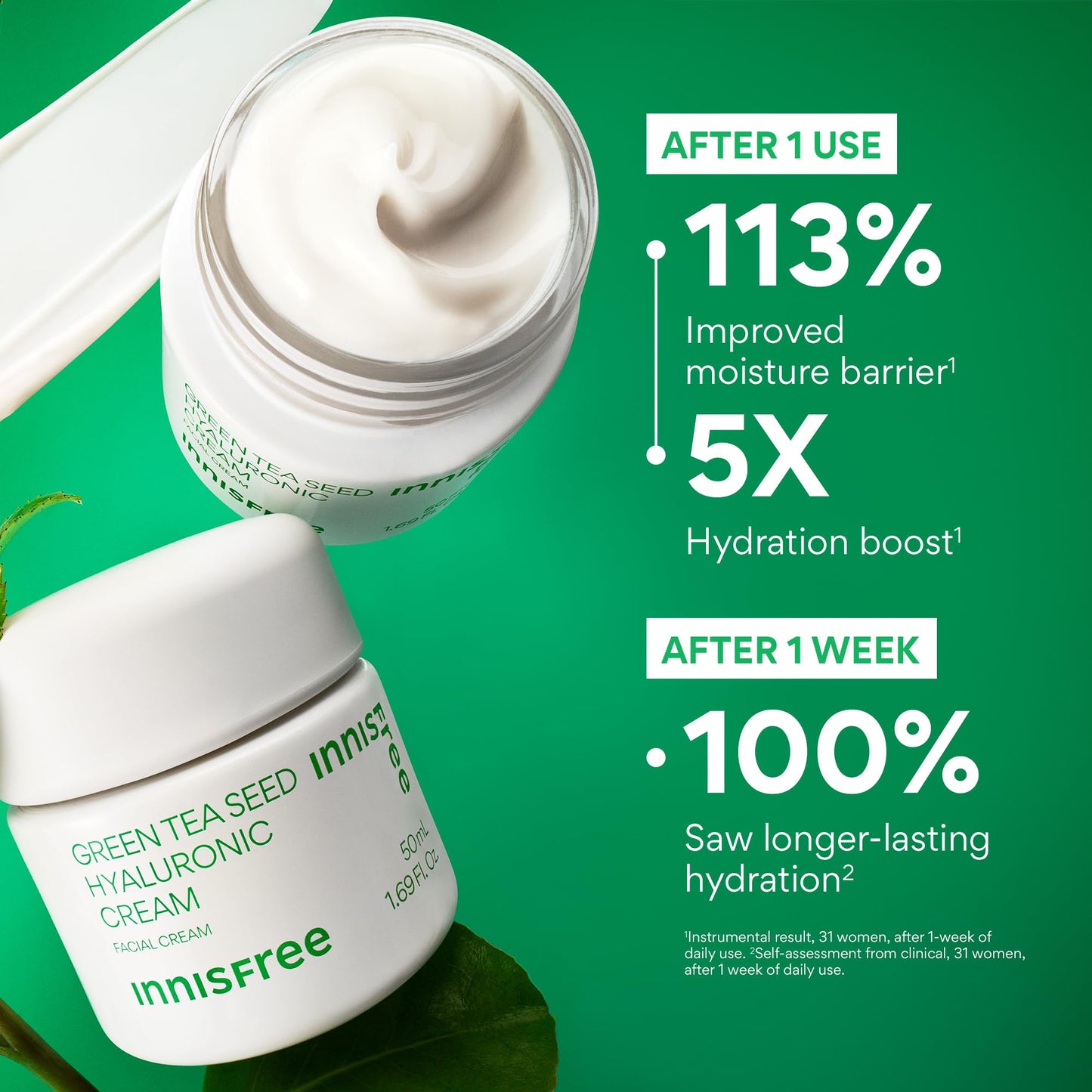 innisfree Green Tea Seed Hyaluronic Acid Cream, Korean Face Moisturizer with Ceramide & Skin Barrier Complex, Fragrance-Free & Non-Comedogenic