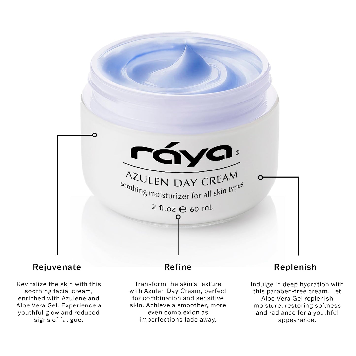 Raya Azulen Cream (301) | Moisturizing Day and Night Face Cream for Combination and Sensitive Skin | Refines, Tones, and Tightens | Made with Soothing Azulene