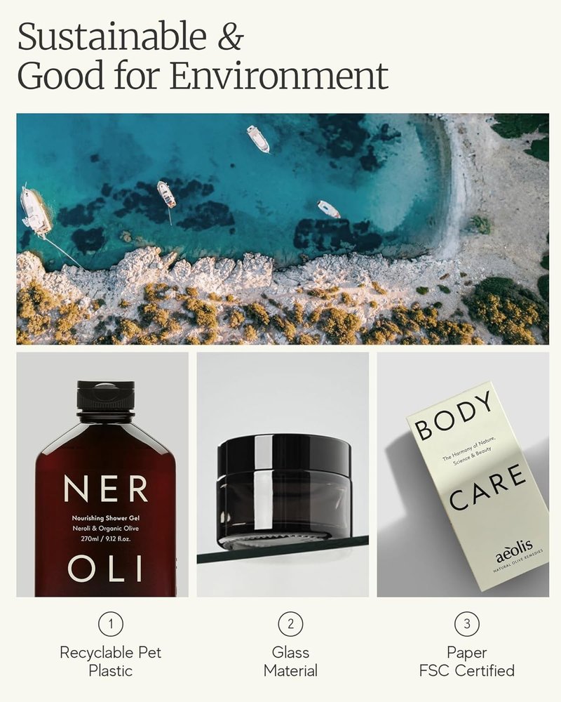 AEOLIS Body Wash - Nourishing Olive Oil Shower Gel for Men & Women | Sulfate-Free, Hydrating Cleanser, 9.12 Fl Oz (Neroli & Olive Leaves)
