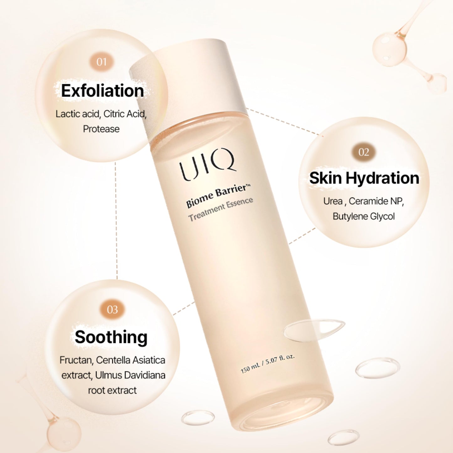 UIQ Biome Barrier Treatment Essence, Nourishing & Hydrating Korean Facial Toner, Gentle Exfoliating Daily Skincare, 150ml / 5.07 fl.oz