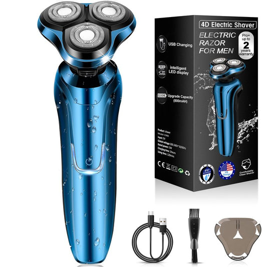 Electric Razor for Men, Cordless Rotary Electric Shaver, Rechargeable Wet & Dry Waterproof Floating Head Shaver, 4D Dual-Ring Face Shaving Grooming Tool, Travel Shaving Kit, Ideal Gift for Men