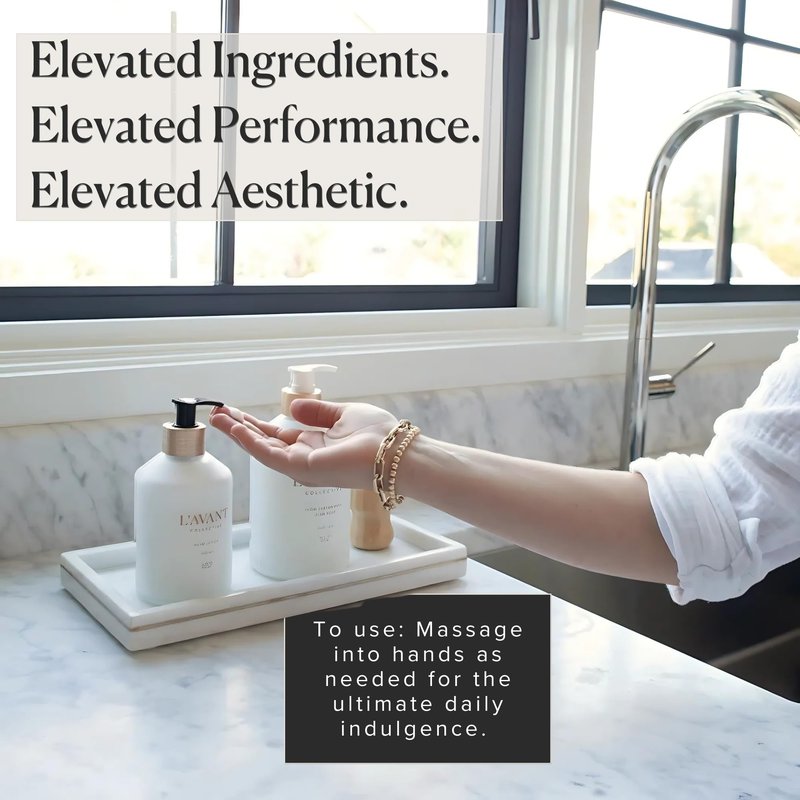 L'AVANT Collective Luxury Hand Lotion | Moisturizing Plant-Based Hand Cream with Pump, Non-Toxic, Lightweight Formula, Refillable Glass Bottle | 10 Fl Oz, Bathroom & Kitchen | Fresh Linen