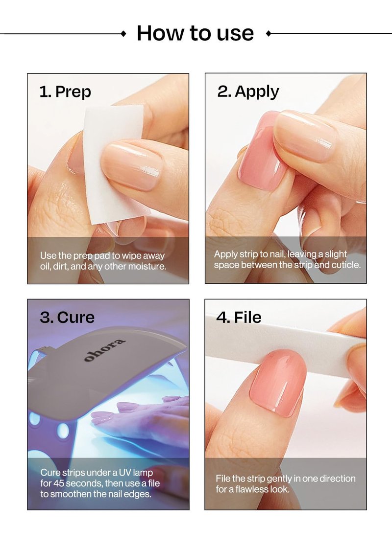 ohora Semi Cured Gel Nail Strips (N Ice Queen) - Works with Any Nail Lamps, Salon-Quality, Long Lasting, Easy to Apply & Remove - Includes 2 Prep Pads, Nail File & Wooden Stick