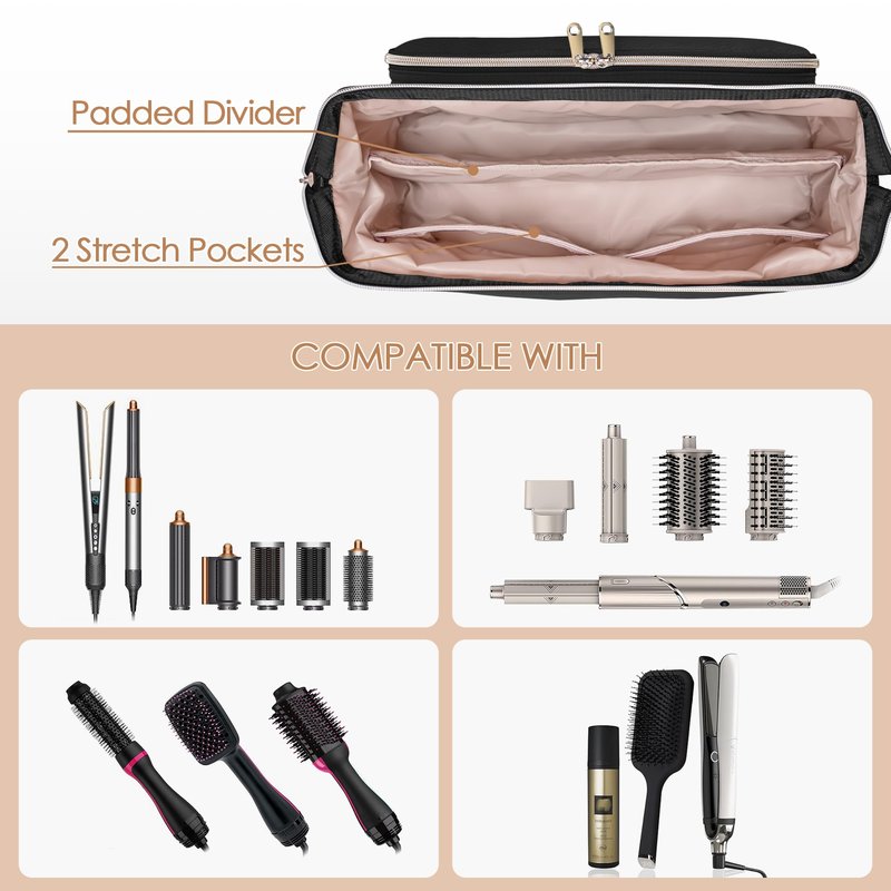 Fasrom Hair Tools Travel Bag with Heat Resistant Mat for Flat Iron, Curling Iron and Straightener, 2 in 1 Blow Dryer Organizer Case for Styling Appliances and Hot Items, Black (Patent Design)