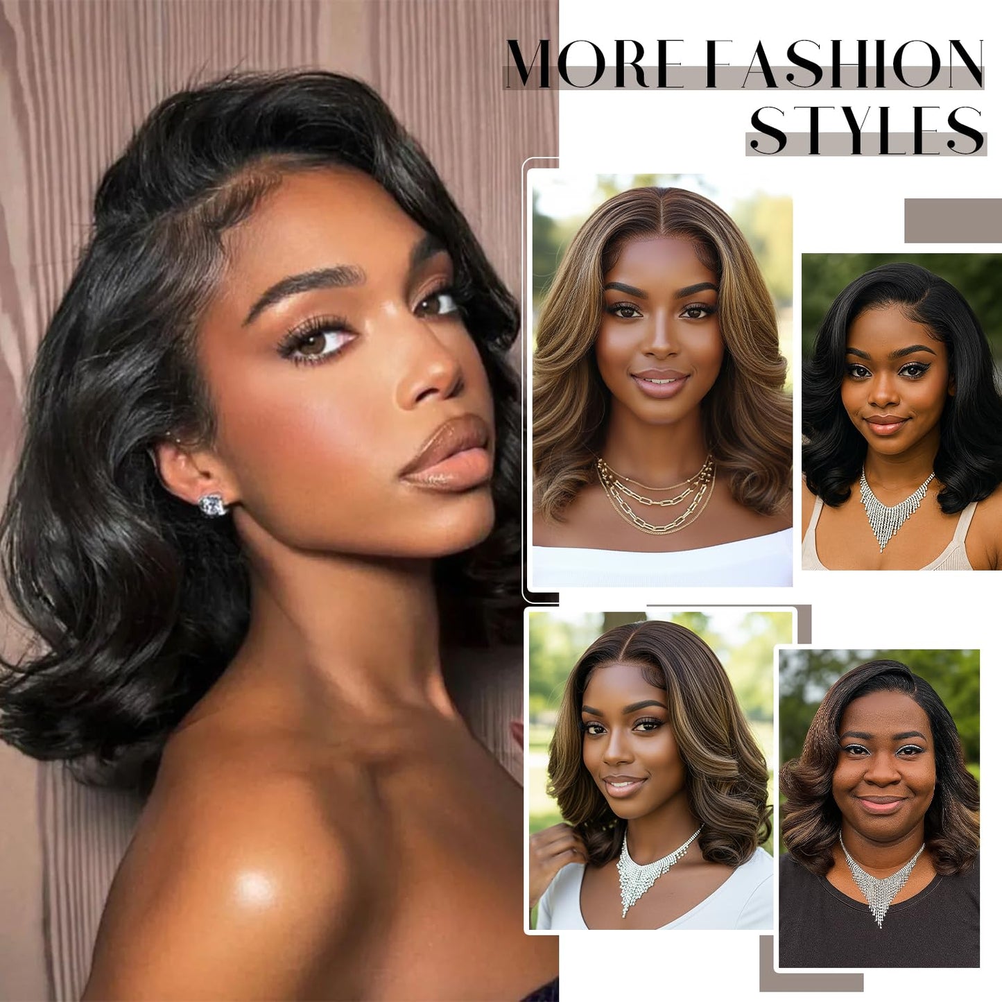 **SOKU 13x6 Lace Front Wavy Wig - 12 Inch Short Synthetic Wig for Black Women | Highlight Brown, Pre-Plucked, Glueless**