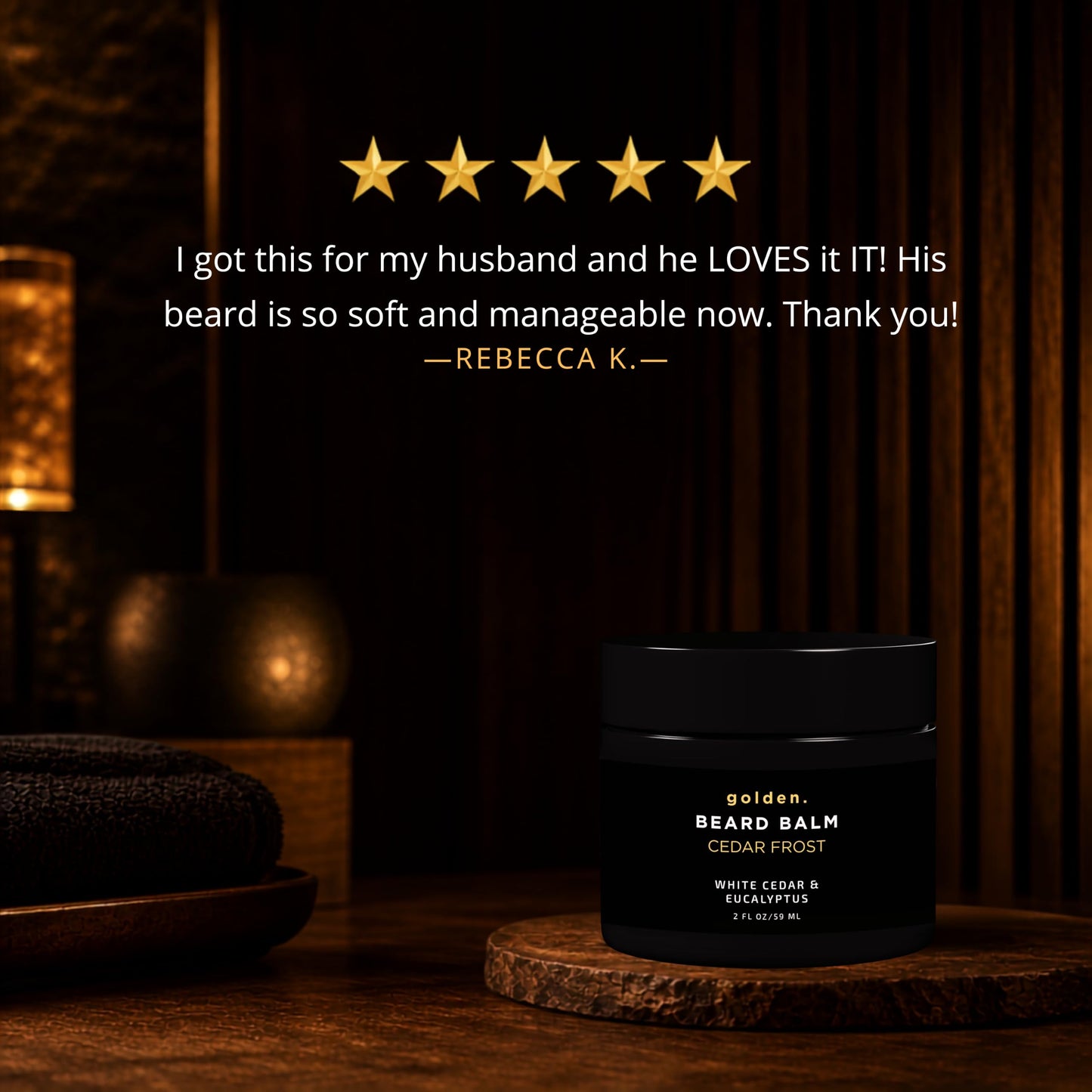 Golden Grooming Beard Balm - Tames Flyaways & Promotes Thicker Growth - Natural Styling Wax with Shea & Mango Butter - Relieves Beard Itch & Dandruff - Cedar Frost, 2oz
