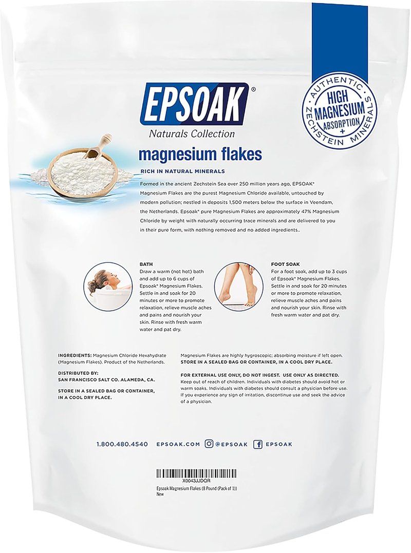 Magnesium Flakes for Foot Spa & Relaxing Bath - 100% Natural Zechstein Magnesium Chloride | 8 lb (128 Ounce)