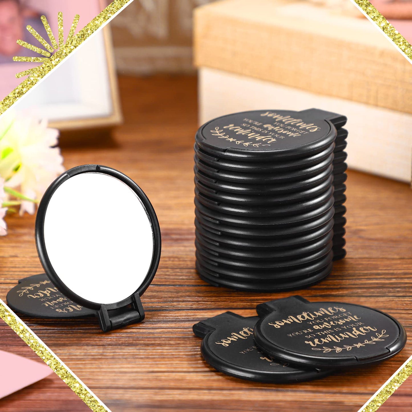 Weysat 48 Pcs Mini Pocket Compact Mirrors Bulk, Sometimes You Forget Your Awesome, Inspirational Gifts for Coworker Employee Guest Positive Affirmation, Small Gifts Bulk for Women, Guests, Christmas