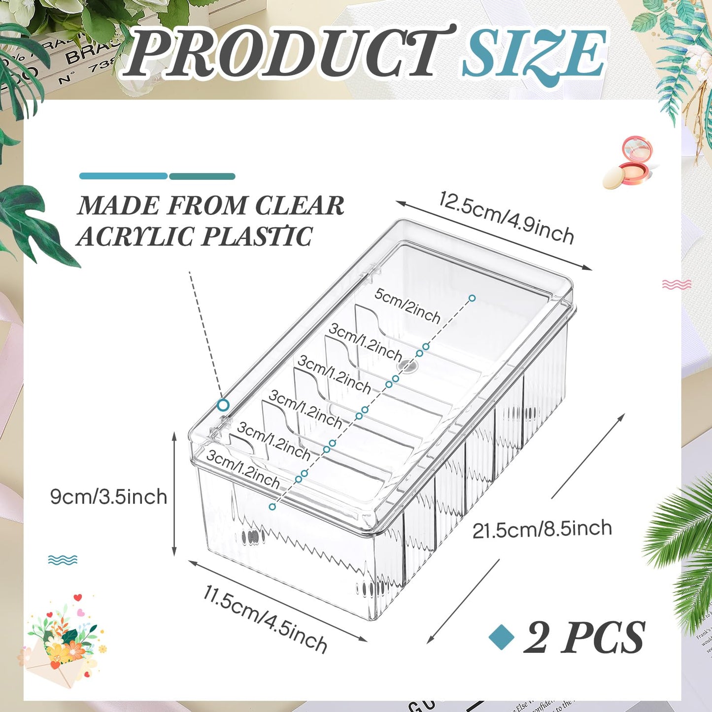 Teenyyou 2 Pcs 8.5 x 4.9 x 3.5 Inch Large Capacity Acrylic Lash Extension Cart Organizers and Storage 6 Divided Eyelash Extension Supply Storage Box Clear Eyelash Cart with Lid Technician Lash Techs