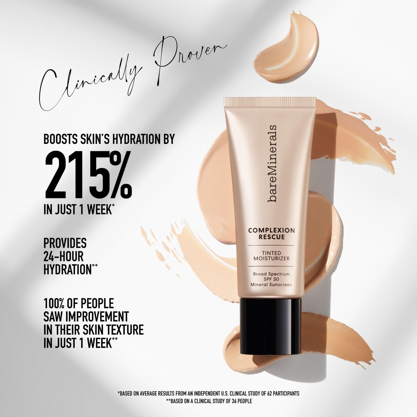 bareMinerals Complexion Rescue Tinted Moisturizer for Face with SPF 30, Travel Size, Desert 6.5, Vegan, Cruelty-Free & Dermatologist-Tested