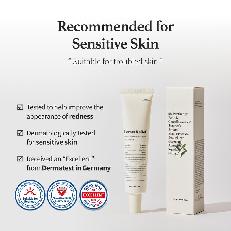 FORETDERM Peptide Derma Relief Cream – EGF, CICA & Panthenol Barrier Support Face Moisturizer, Korean Skincare for Sensitive Skin, Soothing & Calming Irritated Skin, Unscented, 1.35 Fl Oz