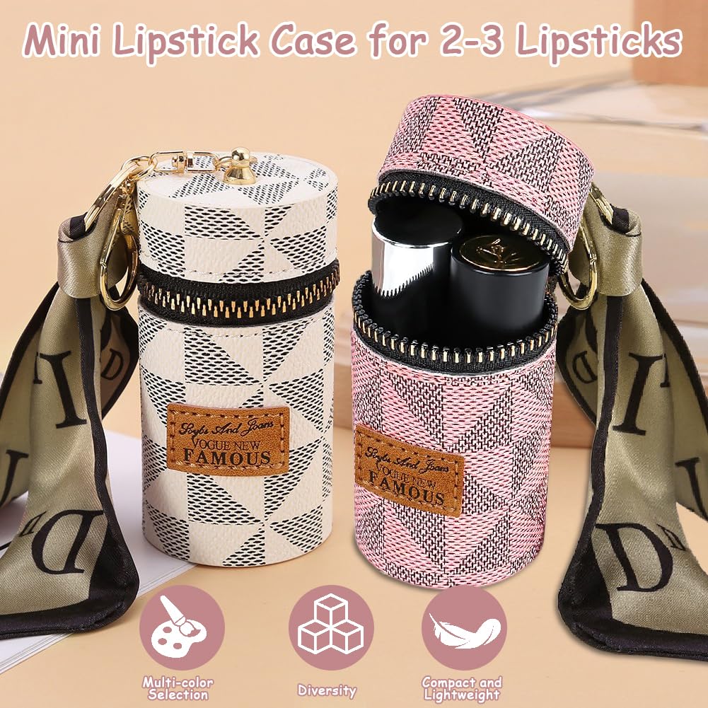 Jaxbo 2 PCS Lipstick Organizer, Leather Lip Gloss Bag with Keychain, Portable Mini Lipstick Case for Lip Gloss, Purse,Mini Perfume