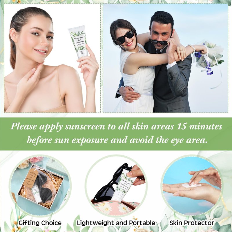Dansib 12 Sets Mini Sunscreen and Sunglasses Bulk for Wedding Party Spf30 Water Resistant Sunscreen Lotion Bulk 1oz Travel Size for Thank You Gifts Wedding Party Supplies (Eucalyptus)