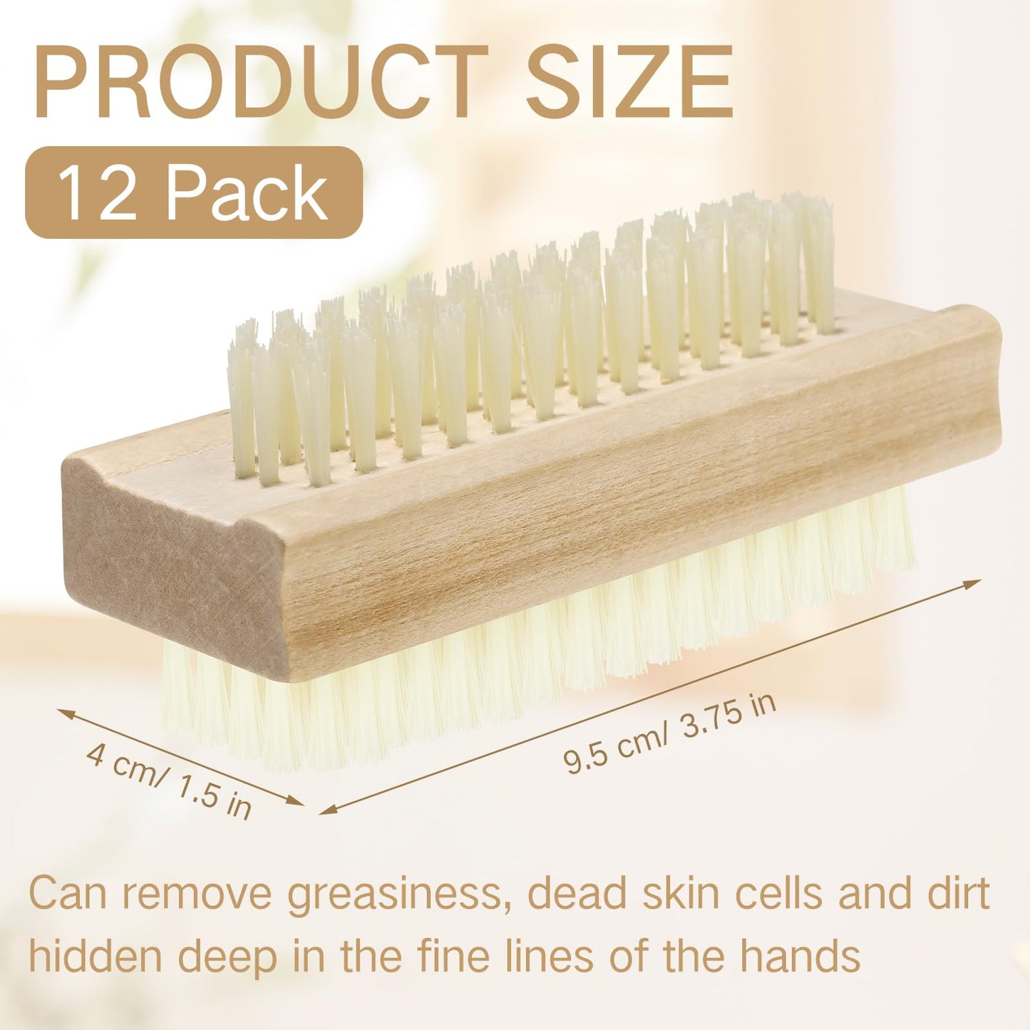 Patelai 12 Pack Wooden Nail Brush Bulk Two-sided Hand Fingernail Brush Non-slip Wood Heavy Duty Stiff Nail Scrubber for Nails and Toes Cleaning, Hand Scrub Brushes for Travel