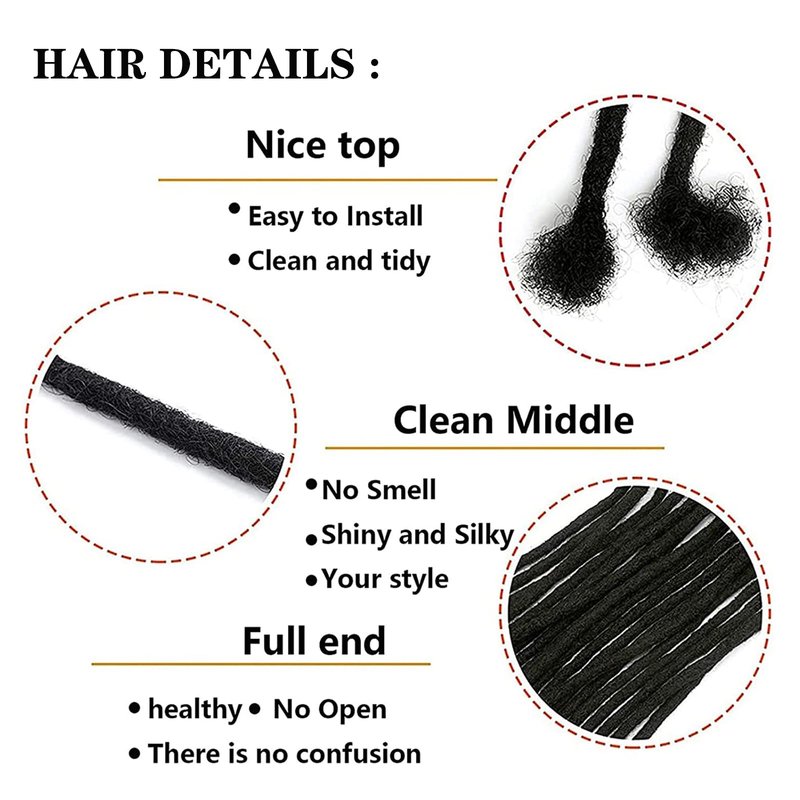 8 Inch 0.8cm Thickness Dreadlock Extensions Human Hair 30Strands 100% human hair Full handmade Loc Extensions Human Hair Can Be Curled and Bleached Dreads Extension for Men Women （ #1B）