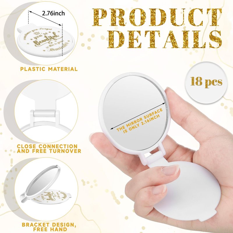 Gulfmew 100 Pcs 2.76 Inch Inspirational Compact Mirror Bulk Women Small Gifts Graduation Mothers Day Party Favors Purse Mirror Pocket Mini Items for Adult Coworker Cheerleader Swag Bag (White)
