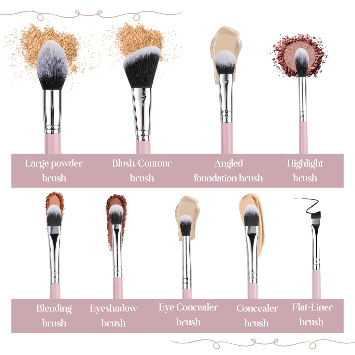 Makeup Brush Set (9 Pieces) - Includes Foundation, Powder, Concealers, Highlighter, Contour, Eye Shadows & Blush Brushes - Face & Eye Make Up Brushes with Synthetic Bristles - Leather Case Included