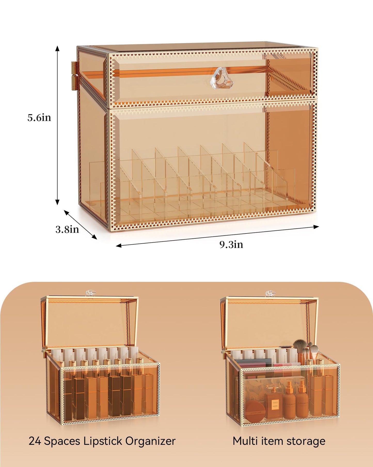 Youdepot Lipstick Organizer Holder - 24 Spaces, Tempered Glass Lip Gloss and Perfume Organizer,Vanity Lipstick Holder and Organizer.