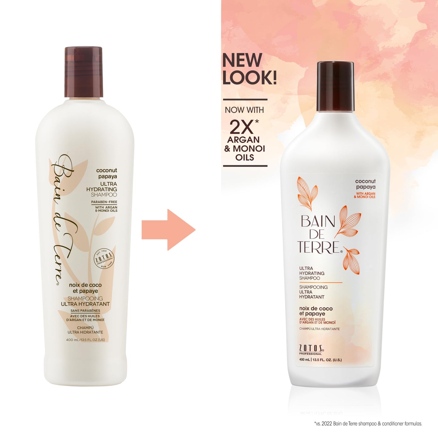 Bain de Terre Ultra Hydrating Shampoo and Conditioner Set | Coconut Papaya | Hydrates Overly Dry | Damaged Hair | Paraben Free | Color-Safe | 13.5 Fl Oz