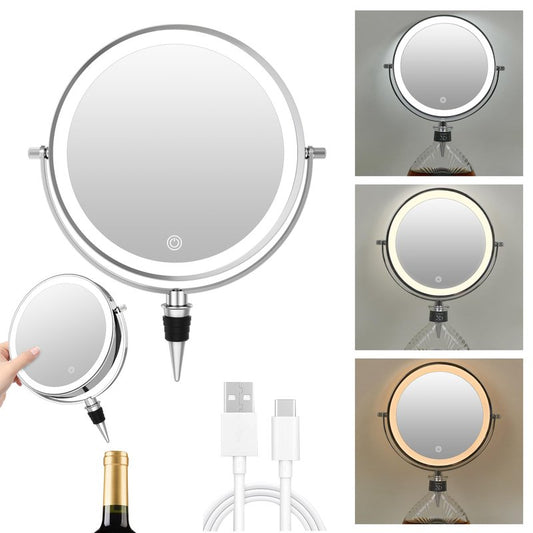 TUSHENGTU Wine Bottle Makeup Mirror with Light, Rechargeable Makeup Mirror with Light, 3 Color LED Bottle Vanity Mirror Lights, Wine Bottle Vanity Mirror Lighted