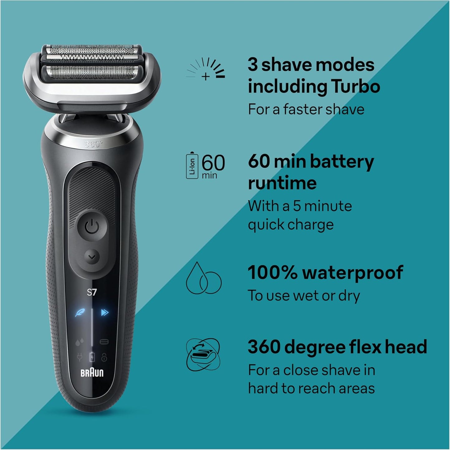 Braun Electric Shaver for Men - Series 7 7127cs | Waterproof Wet & Dry Shaving, Beard Trimmer, Space Grey