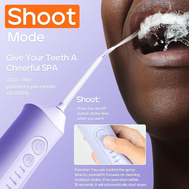 SEAGO Water Dental Flosser Cordless for Teeth, 5 Modes and 7 Nozzles, Dental Water Flosser 300mL, DIY Mode Memory Function, IPX7 Waterproof Dental Flosser, SG8019 Purple