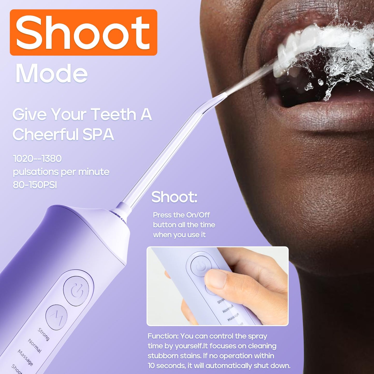 SEAGO Water Dental Flosser Cordless for Teeth, 5 Modes and 7 Nozzles, Dental Water Flosser 300mL, DIY Mode Memory Function, IPX7 Waterproof Dental Flosser, SG8019 Purple