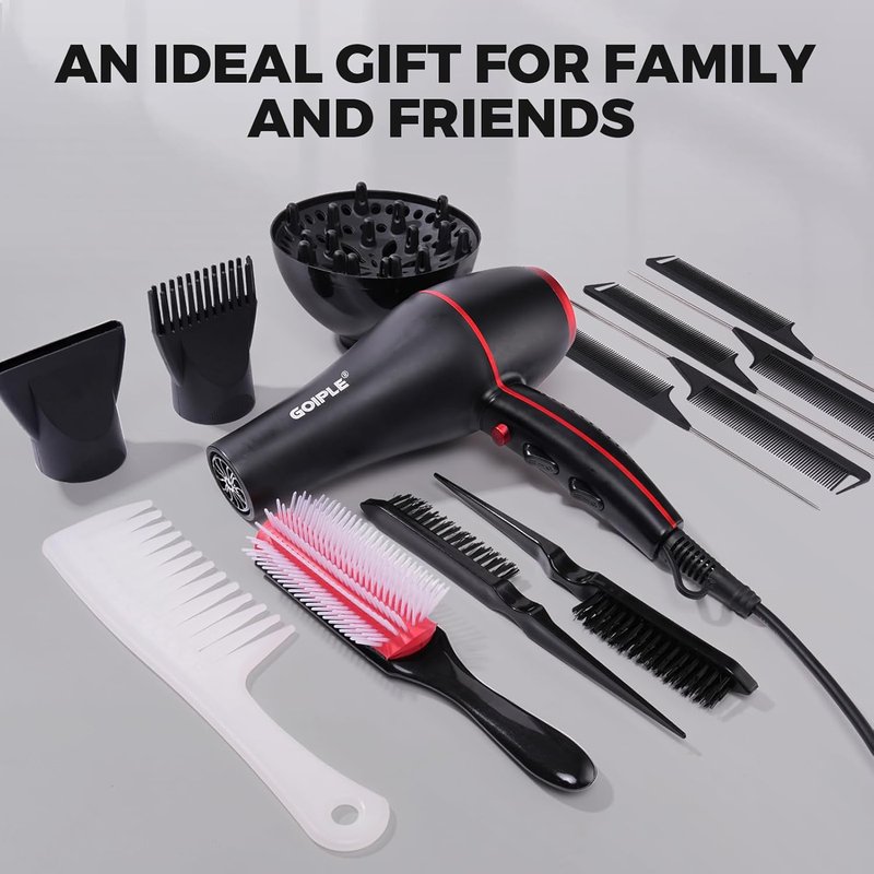 Ionic Hair Blow Dryer Kit - 13-Piece Professional Set | Lightweight, Low Noise, 1800W for Men & Women