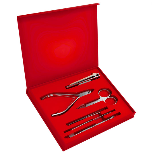 Suvorna Manicure kit with Cuticle Nippers, Nail Clippers, Nail Scissors, Cuticle Pusher, Nail File & Tweezer - Made with Stainless Steel - Nail Care kit for women, men, seniors, adults. (Red, 6 Pcs)