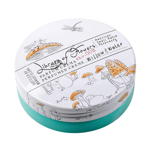 Library of Flowers Willow & Water Parfum Crema, 2.5 oz., Cut Greens, Flowering Lotus, & Watercress Scented Women's Solid Perfume, Long Lasting Fragranced Body Lotion